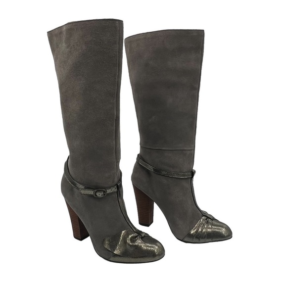 Joyfolie Charcoal Gray Lakin Tall Suede Block Heel Cap Toe Boots Size 9 Women's - Picture 1 of 13